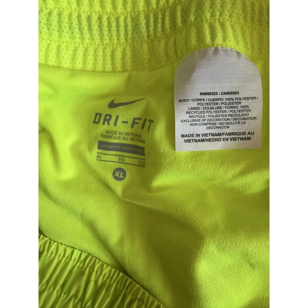 Nike Dri-FIT Womens Neon Yellow Script Graphic Running Shorts Size XL